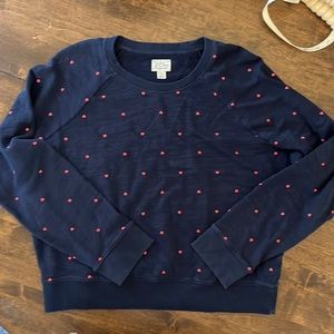 J.Crew Vintage Fleece Sweatshirt with Tiny Hearts Pattern